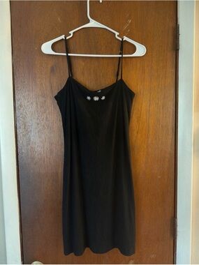 Hollister Black Ribbed Tank with White Daisy Embroidery